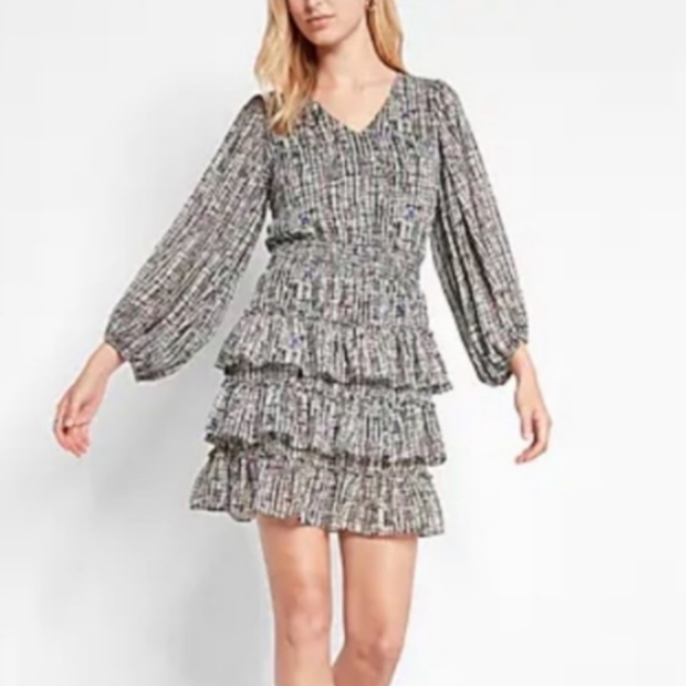 Express Elegant Black and White Tiered Dress